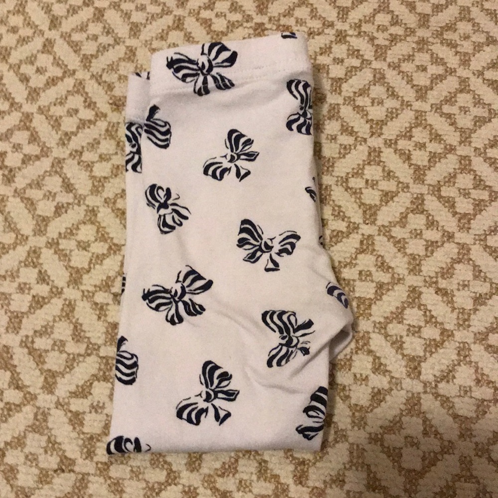 Janie and Jack leggings with navy bows